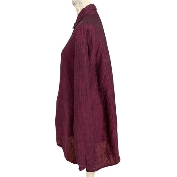 SOUTH STREET LINEN PLUM PURPLE LINEN TUNIC BUTTON DOWN SHIRT - S - Picture 2 of 11